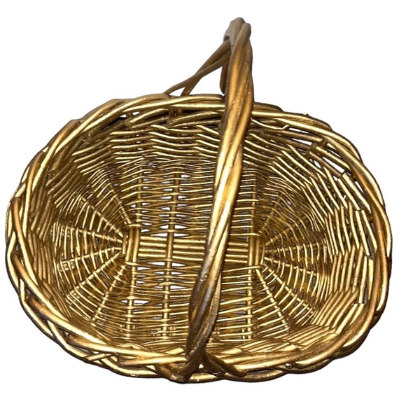 Vintage Large Gold Oval Hand Woven Gathering Storage Wicker Basket With Handle - Picture 6 of 6